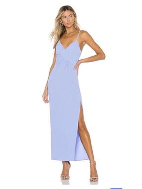 NWT NBD Saanvi Gown in Periwinkle Blue Maxi Dress Slit Crinkle SIZE XS Revolve